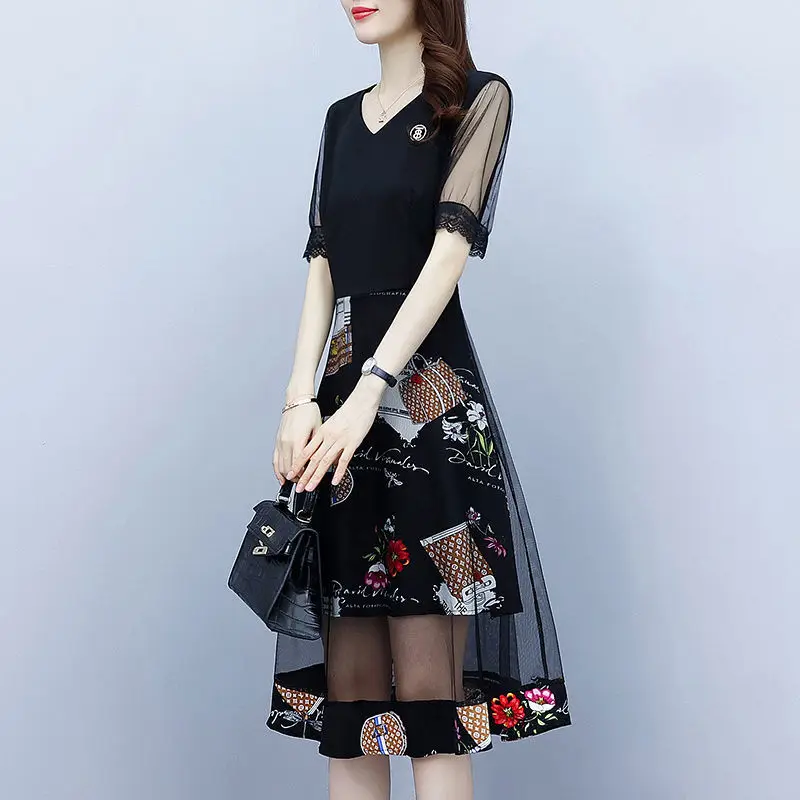 Женское винтажное кружевное платье с коротким рукавом V-образным вырезом и