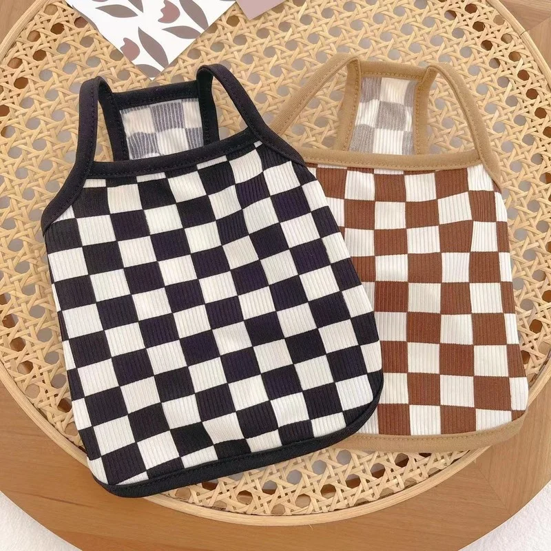 

Checkerboard Vest Pet Clothing Dogs Suspender Cat Dog Clothes Costume Small Kitten Print Cute Summer Black White Boy Yorkshire