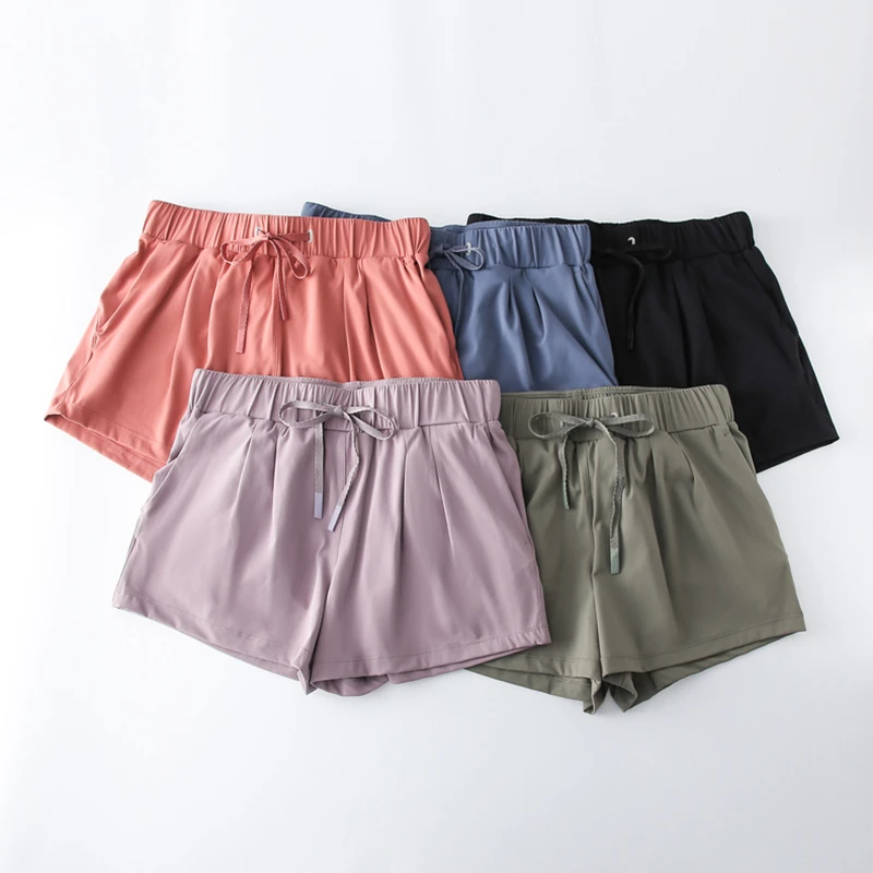 Lulu Loose Fit DrawstringYoga Sport Shorts With Side Pockets Gym Wear Fitness Running Shorts Stretch Workout Pants for Women