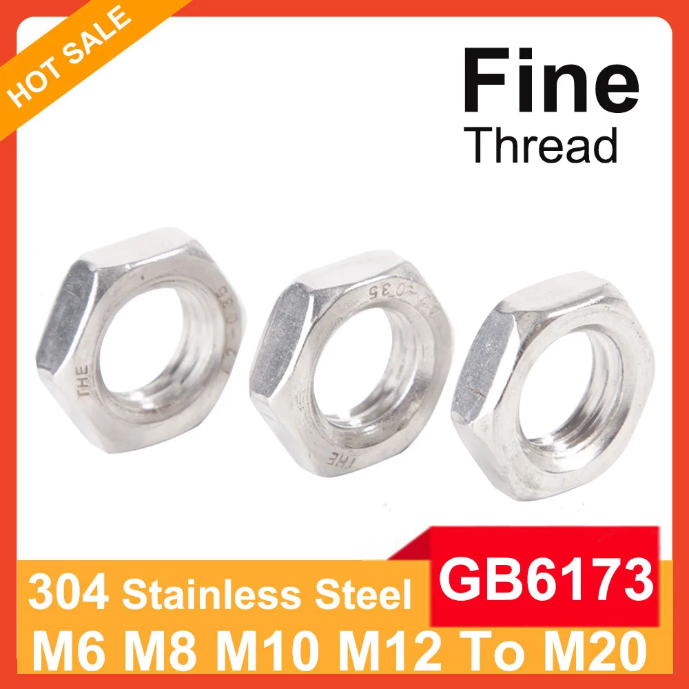 Тонкие гайки GB6173 M6 M8 M10 M12 M14 M16 M20 304 из нержавеющей стали с шестигранной тонкой резьбой