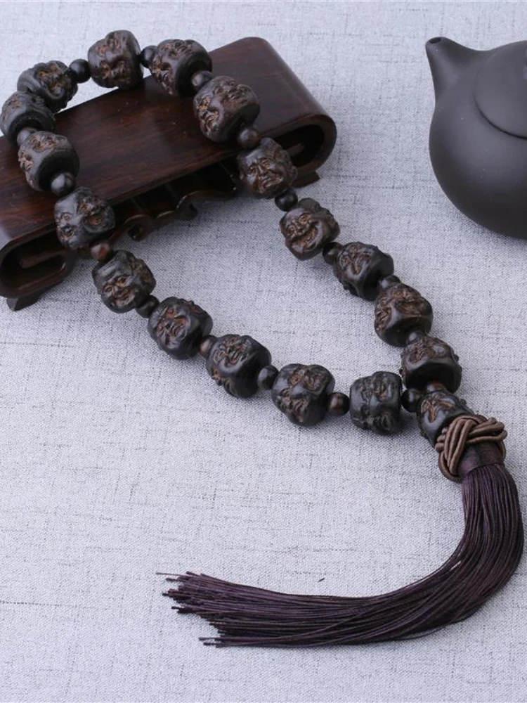 Agarwood Carving the Eighteen Disciples of the Buddha Beads Car Interior Decoration Pendant Safe Car Supplies Gift