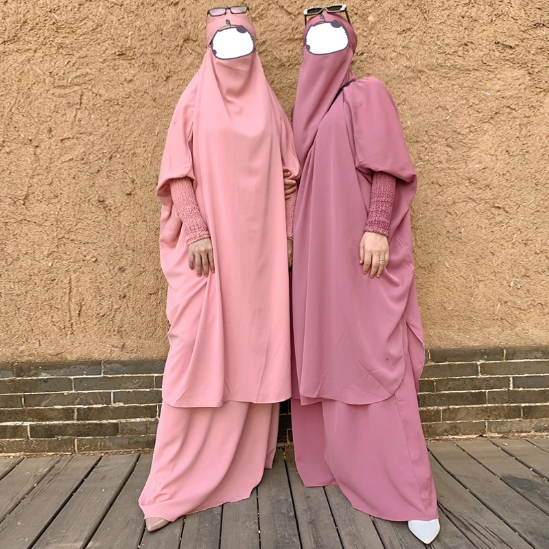 

2 Piece Jilbab Set Women Muslim Prayer Dress Nida Hooded Abaya Khimar Hijab Skirt Suit Islam Clothes Dubai Turkey Saudia Robe