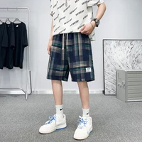 summer plaid shorts men loose cotton casual shorts hip hop korea style harem shorts for men fashion streetwear baggy pants