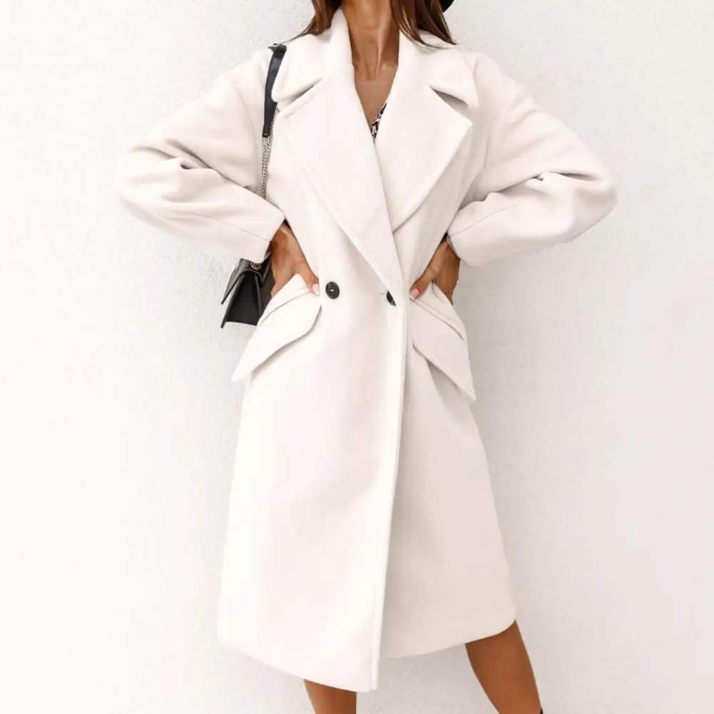 

Trendy Winter Coat Double Buttons Solid Color Elegant Lapel Casual Winter Overcoat Winter Overcoat Keep Warm