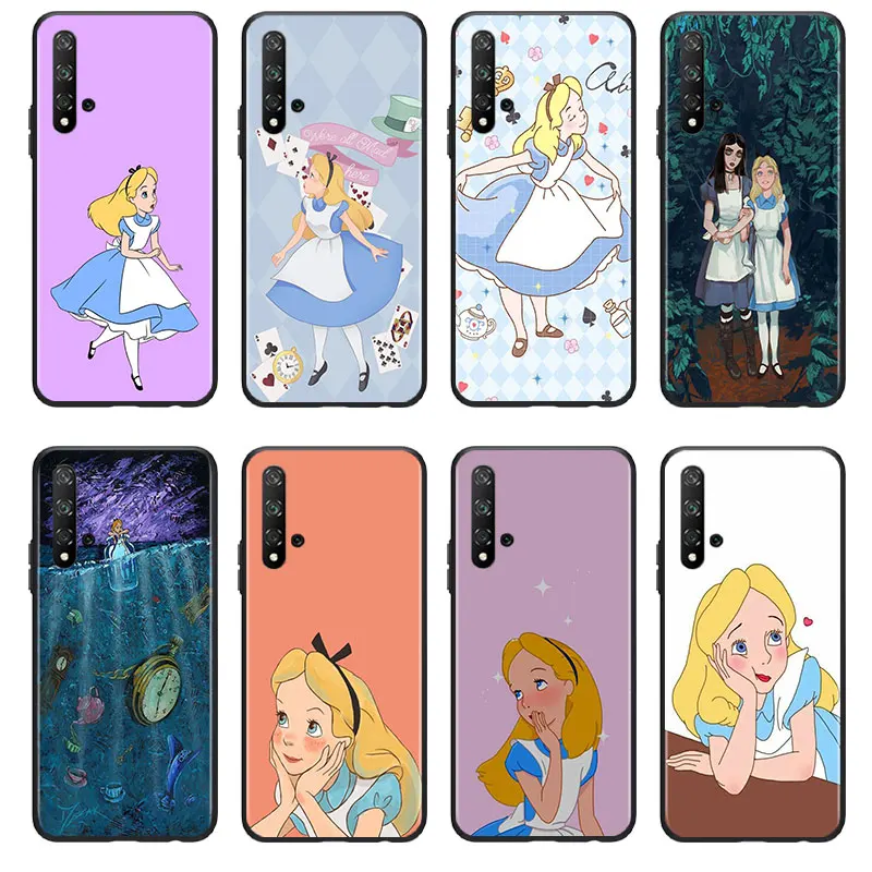 Cute princess alice Phone Case For Huawei Honor 60 50 X30 30i 20 10 10i 10X 9X 9S 9C 9 8X 8A lite Pro SE Black luxury Silicone
