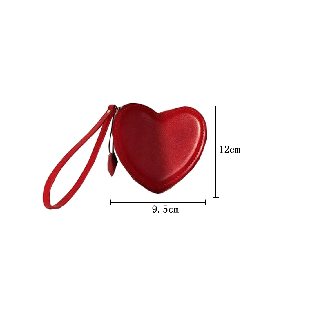 Girls Heart Purse Cute Red Love Coin Pouch Small Zipper Handbag Female Casual Portable Mini PU Card Bag With Short Handle Belt