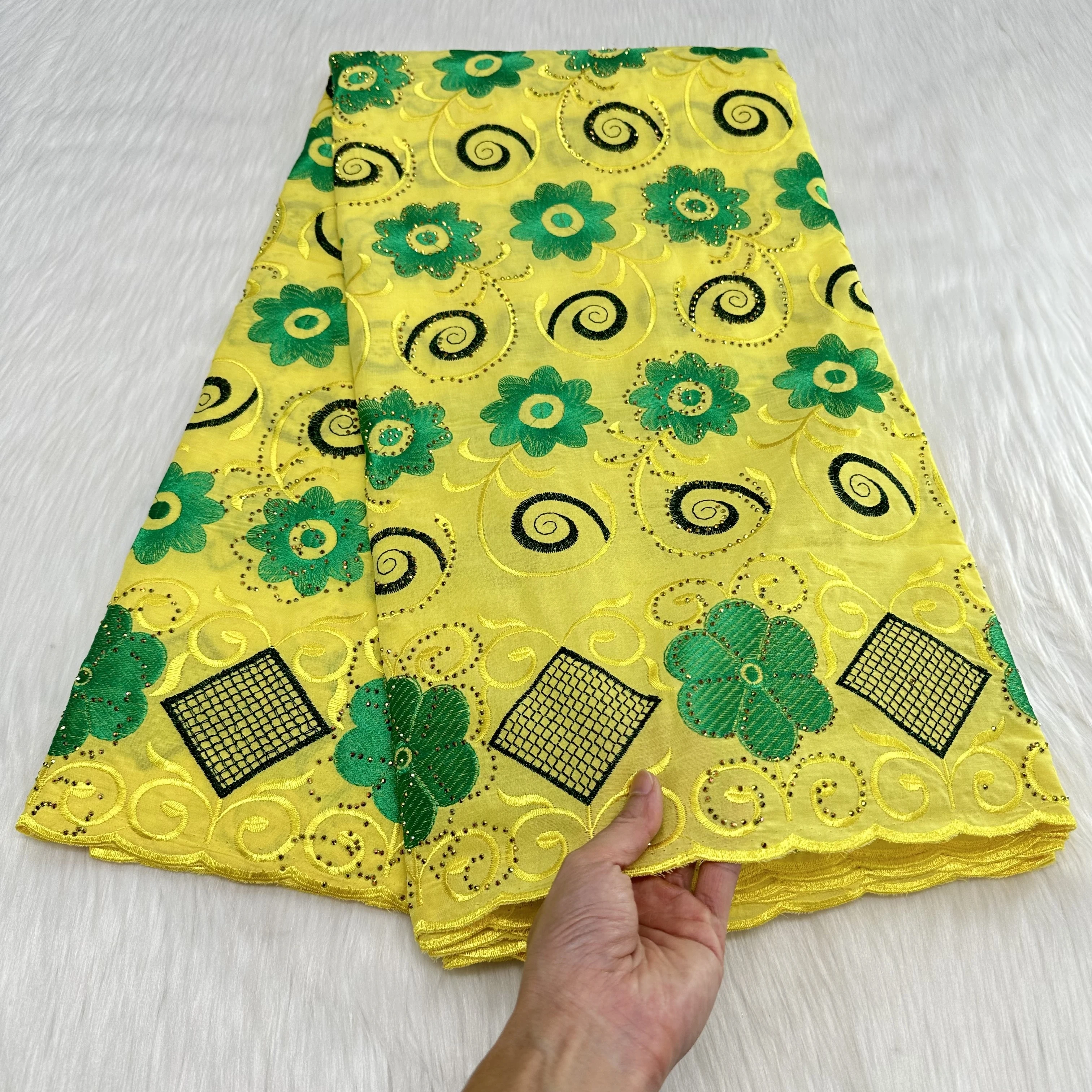 Хлопковая кружевная ткань африканская Цветочная с камнями швейцарская