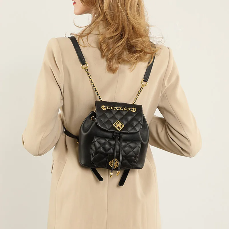 LOERSS Genuine Leather Luxury Backpack Large Capacity Diamond Lattice Bags Shopping Commute handbags for women 2023 New Design