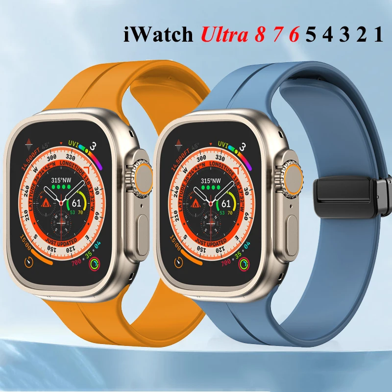 

Ремешок с магнитной застежкой для Apple Watch Band 45 мм 44 мм Ultra 49 мм 42 мм, силиконовый браслет для iWatch Band SE 7 8 41 мм 38 мм Correa