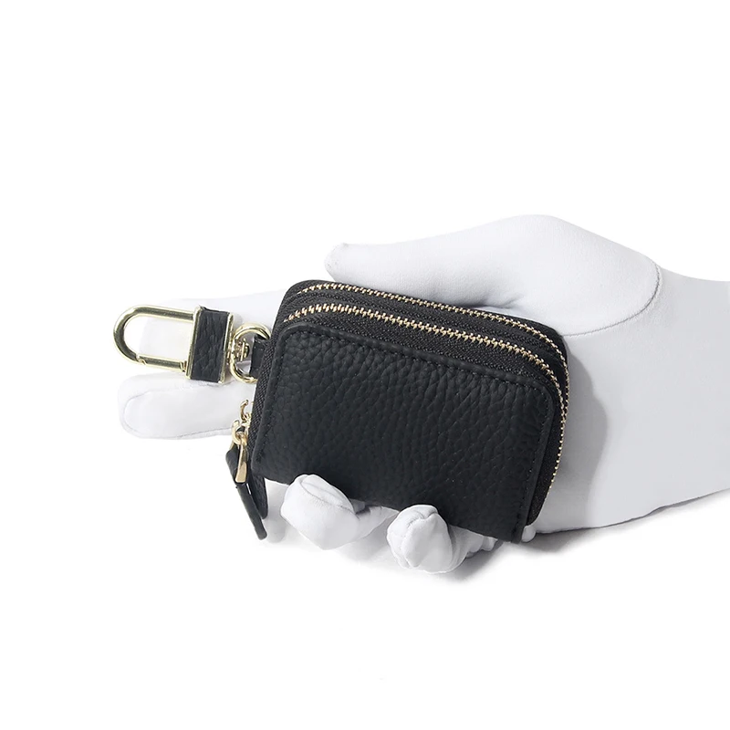 New Genuine Leather Key Wallets Men Simple Car Key Keeper Pouch Housekeeper Holder Ladies Cowhide Leather Double Zipper Key Case