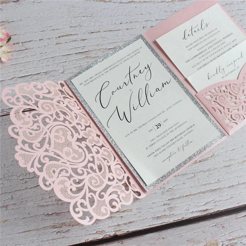 

10pcs Personalized Wedding Invitations Card With RSVP Card Envelope Pocket Greeting Cards Mariage Birthday Baptism Party Favors