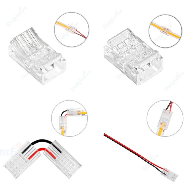

COB LED Strip Connector L Shape Corner Connectors for 8mm 10mm 2pin SMD COB 5050 2835 Single Color Tape Lights Fixed Clamps