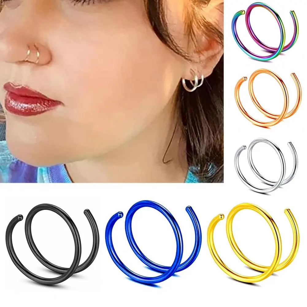

5Pcs Delicate Anti-fade Thin Double Layers Helix Nose Rings Body Jewelry for Daily Life Nose Rings Double Nose Rings