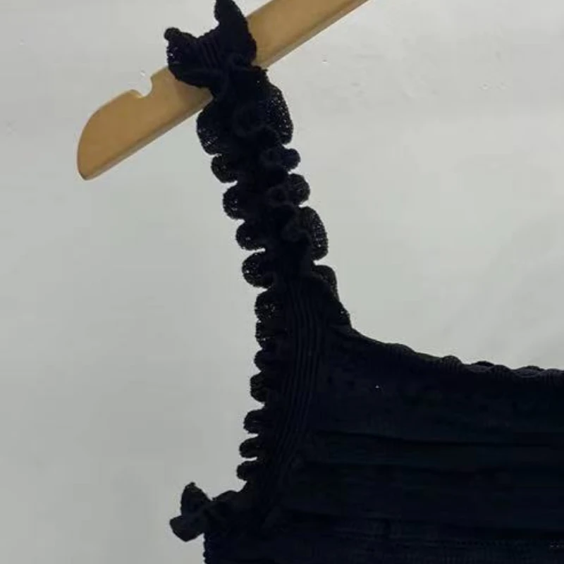 

2023 Summer New Knitwear Women Black Lace Knitted Short Tank/ Skirt