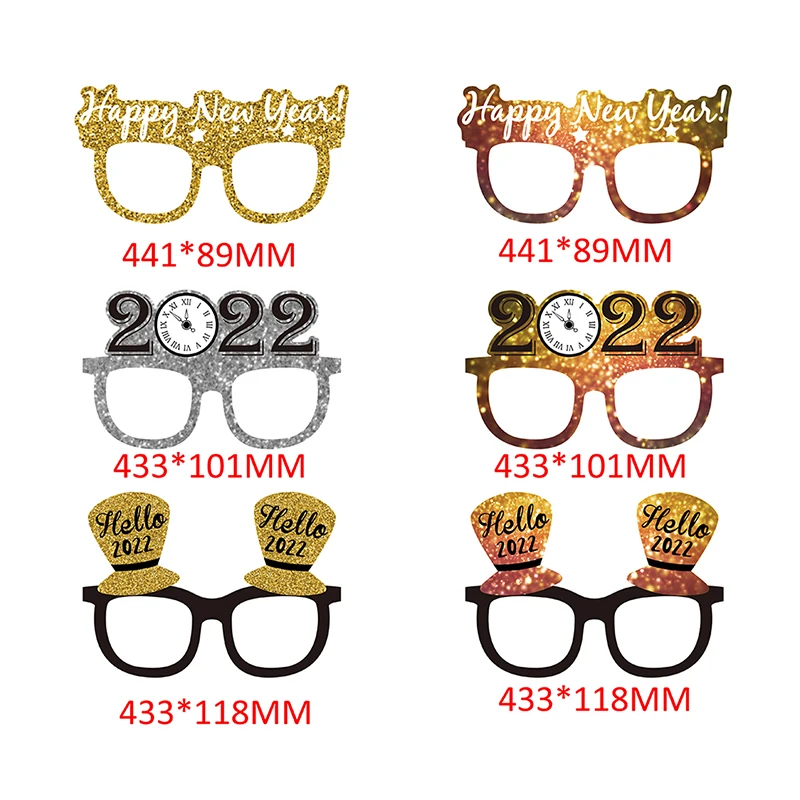 

6pcs Happy New Year Star Hat Glitter Glasses Frame Photo Props New Year Eve Festive Party Eyeglasses Christmas Decor Kids Gifts