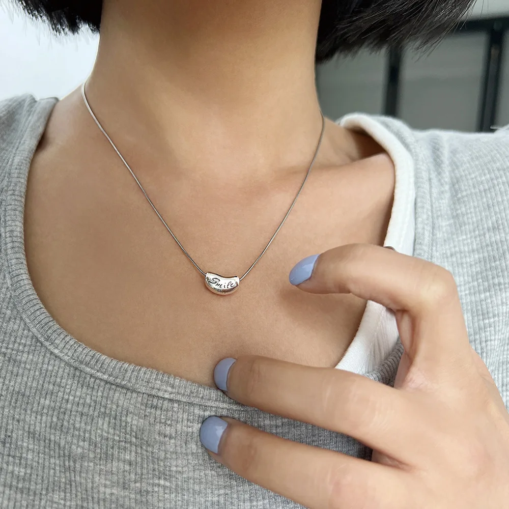 

VENTFILLE 925 Stamp Silver Color Bean Necklace For Women Girl Fashion Letter Snake Chain Jewelry Birthday Gift Dropshipping