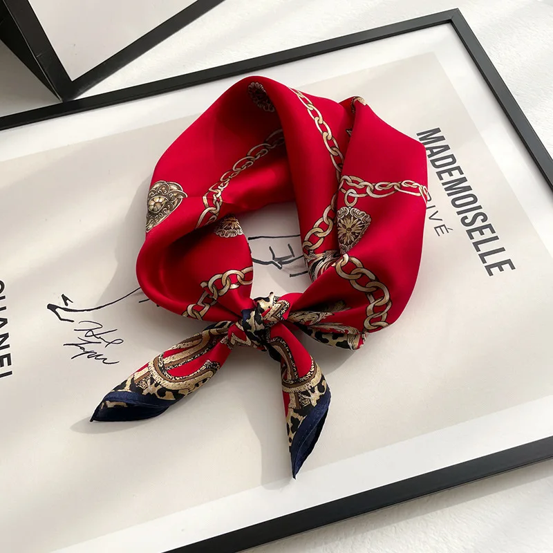 

Квадратный шарф из натурального шелка 100%, женские шарфы для волос с принтом цепей, Пляжный платок с повязкой на голову, женские шали и палант...