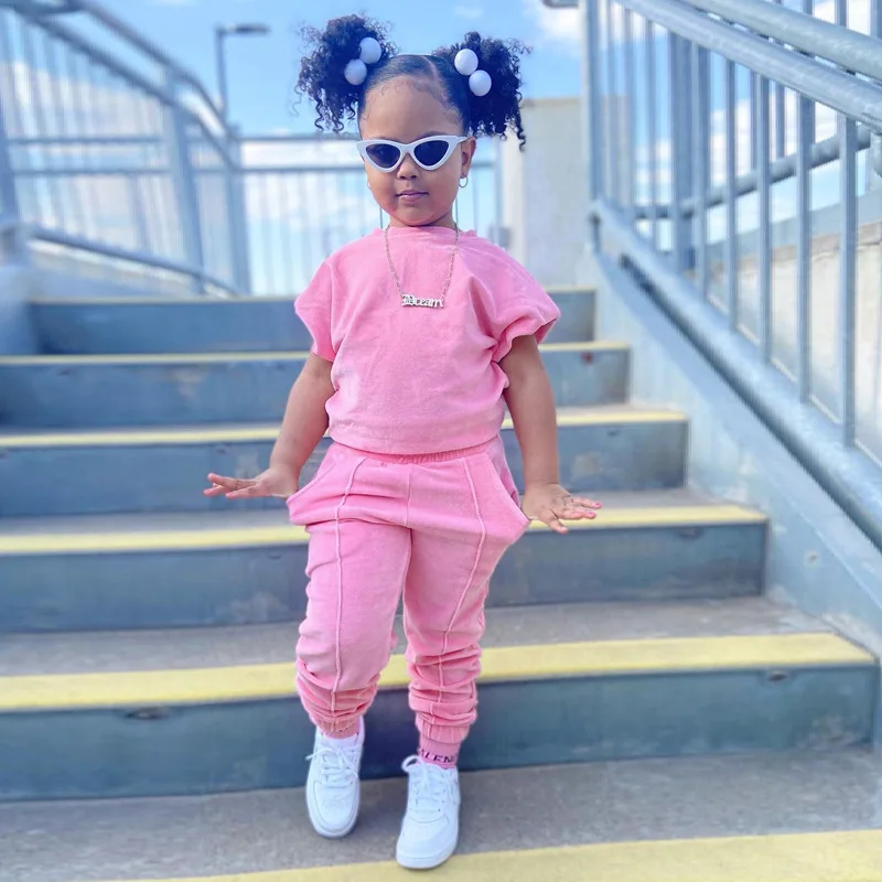 

2022 Toddler Kids Girls Summer Sport Clothing Set Short Sleeve Shirt+Casual Pants Children Fashion Girls Clothes Suits 1-8Years