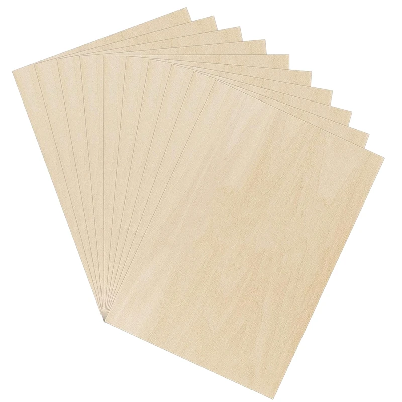 

10 Piece Plywood Panels A3 Wooden Panel Fretsaw Wood For DIY Woodworking, Laser Processing, Model Making 300 X 200 X 2 Mm