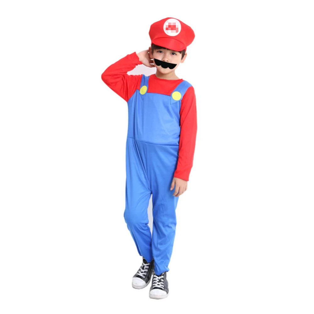 Фото Костюм Луиджи для мальчиков, Super Luigi Bros, комбинезон для косплея, боди, шляпа, костюм с бородой, костюмы на Хэллоуин №4