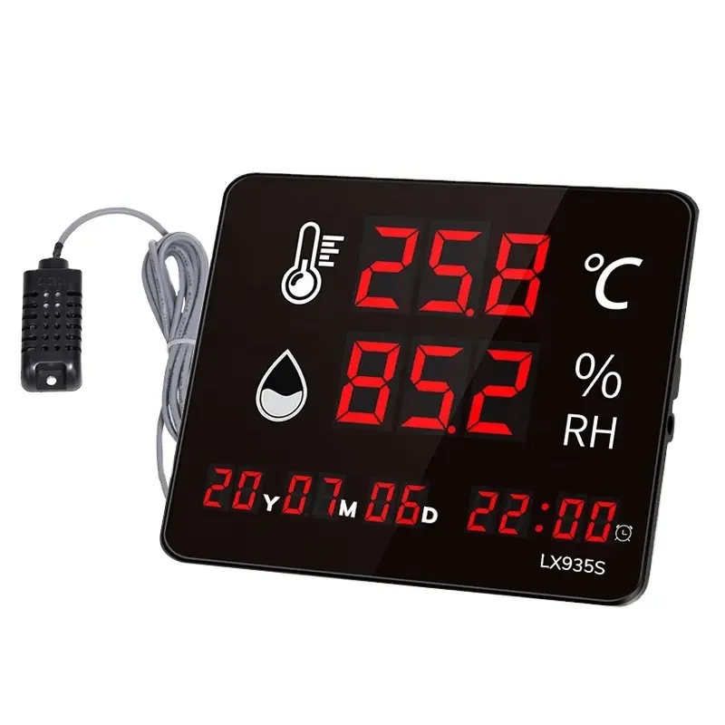 

temperature humidity sensors wall clocks display time and external probe thermometer and hygrometer