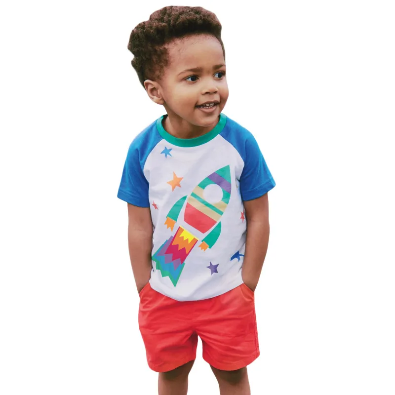 

Children Summer Baby Boy Boutique Clothes Toddler Rocket Print Tops Cotton Birthday Clothing Set for Kids 2 3 4 5 6 7 Years