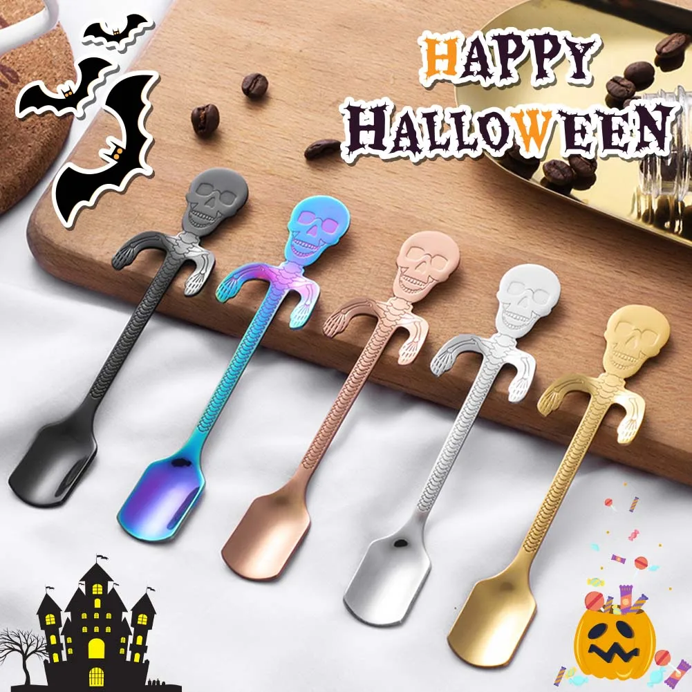 

Stainless Steel Coffee Spoon Halloween Skull Shape Spoon ice Cream Candy Dessert Spoon Home Halloween Decoration Tableware
