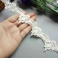 2 yard ivory soluble polyester flower embroidered fabric lace trim ribbon handmade diy sewing craft for costume hat decoration