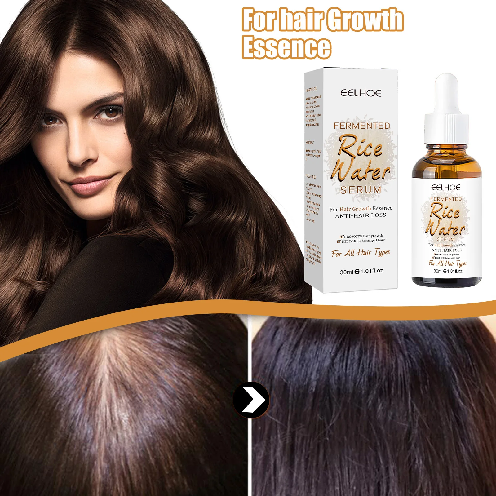 

Rice Water Hair Essential Oil to Improve Dry Hair Nourishing Repair Perm Dye Damage Stimulate Hair Growth and Prevent Hair Loss