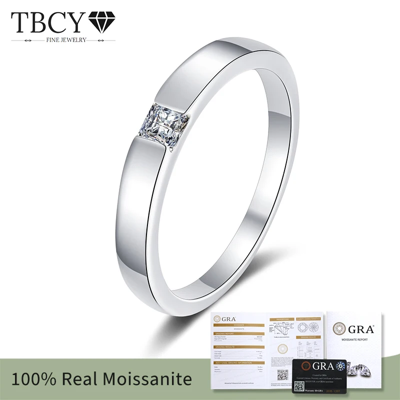

TBCYD 4mm 0.3CT Princess Cut Moissanite Eternity Band For Men Women 925 Sterling Sliver Pass Diamond Test Wedding Ring Jewelry
