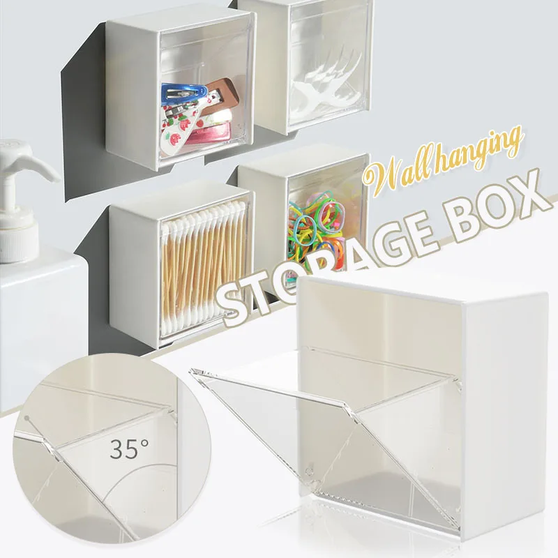 

Wall Mounted Cotton Swab Storage Box with Transparent Lid Multipurpose Organizer for Home Bedroom Bathroom Hot