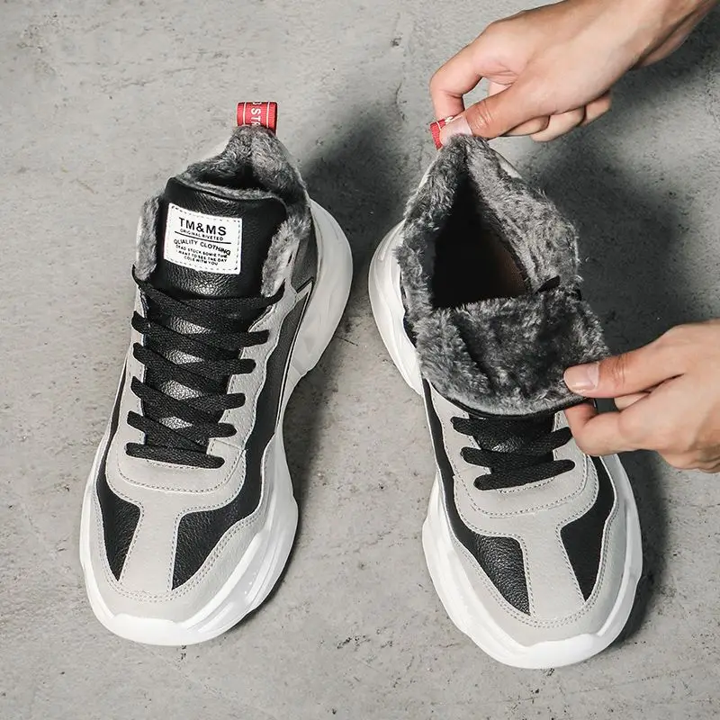 

Кроссовки Coslony мужские на платформе, модная Вулканизированная подошва, теплые меховые ботильоны, повседневная обувь, высокие кеды, 2022