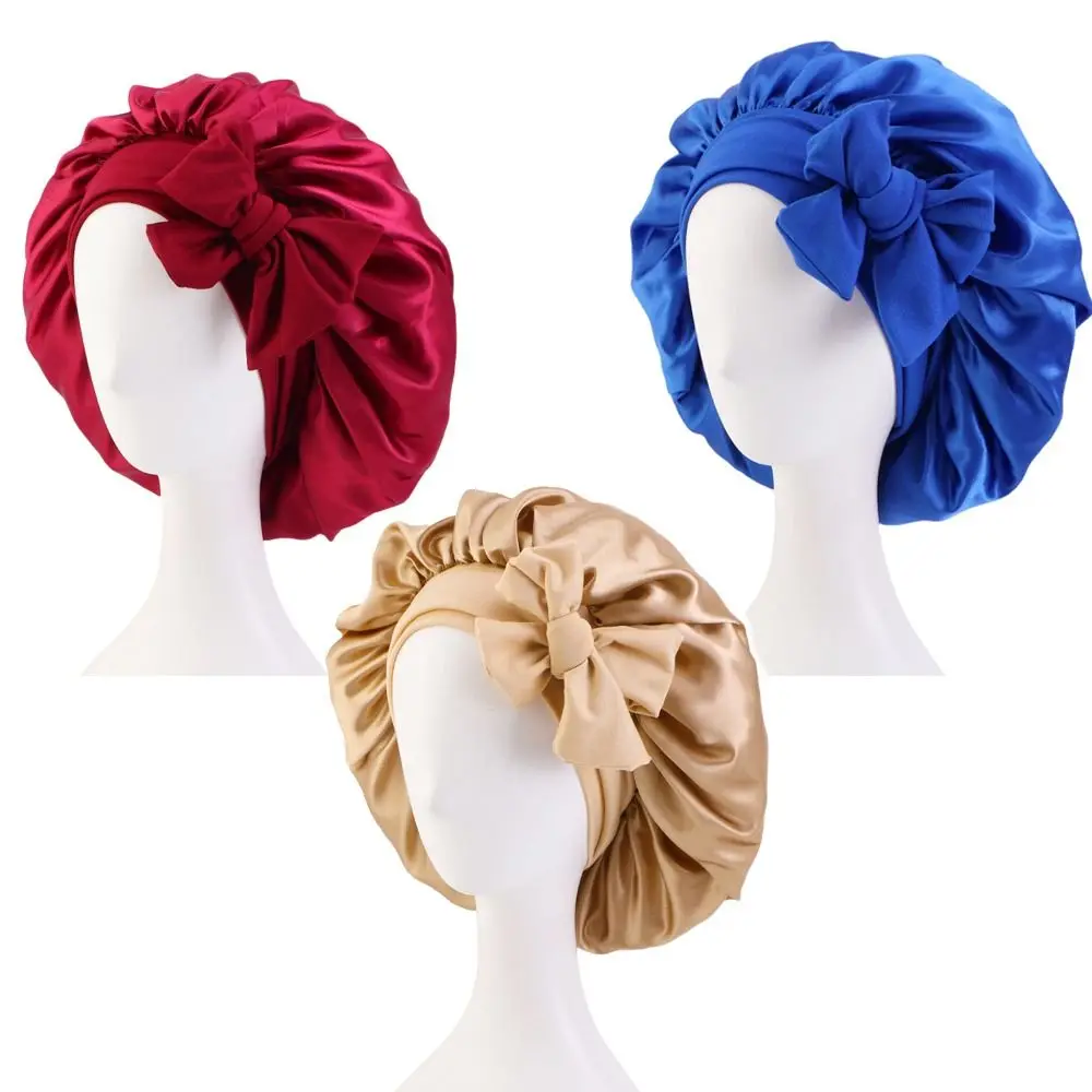 

Turban Bonnet Sleeping Cap Solid With Headband Satin Beanie Hair Care Wide Band Silk Nightcap Women Children