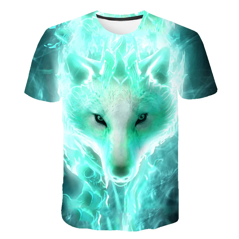 

4-14 Years old Summer Boys Short Sleeve Wolf T-shirt Children Cool Animal Hip Hop Trending Tops For Boys 2022 year new style