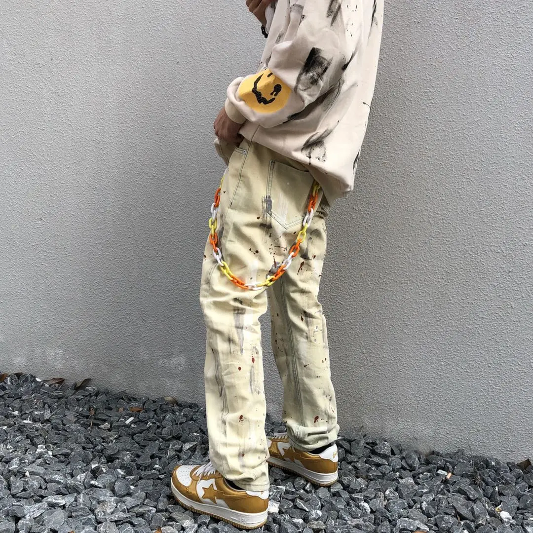 Men's Jeans High Street Splash Ink Unisex Loose Jeans Korean Fashion Jeans Hip Hop Men Clothing Y2k Pants Men Streetwear Men