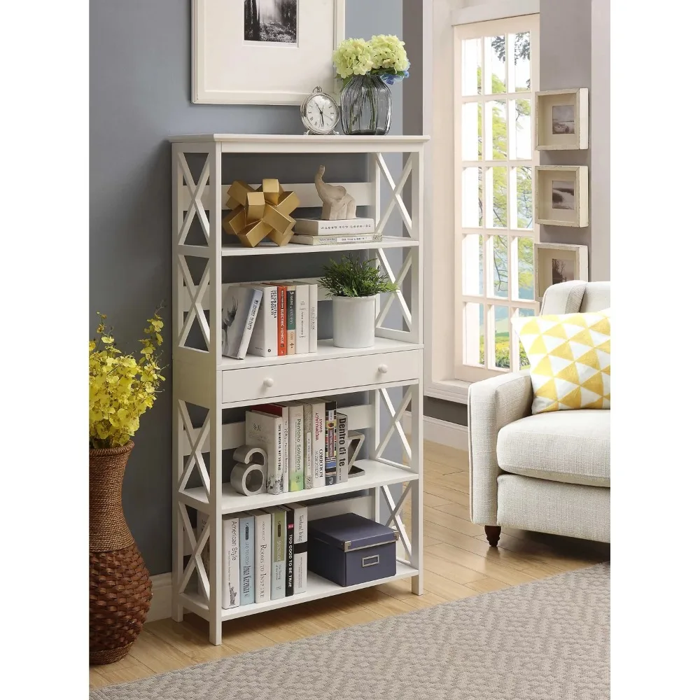 

4 Tier Standard Bookcase with 1 Drawer, Sea Foam Blue library furniture shelves