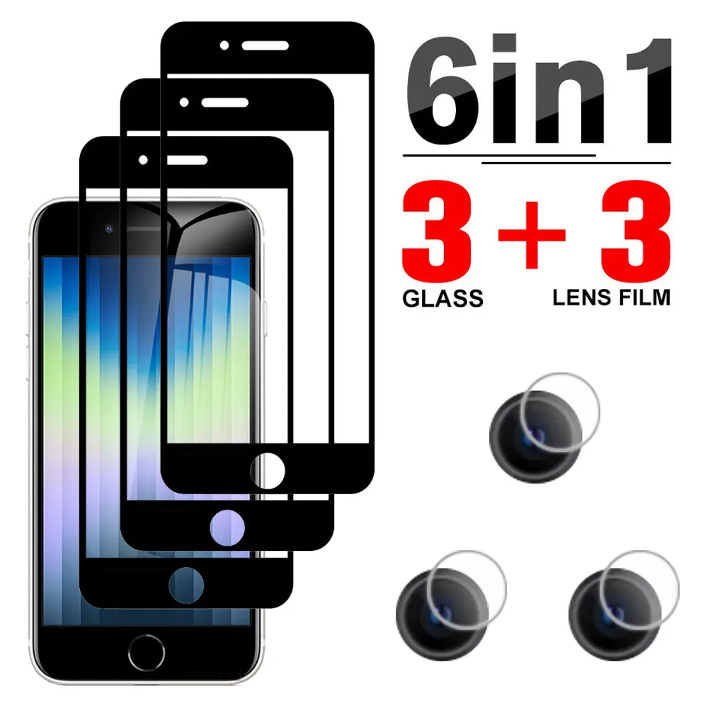 

6 в 1 закаленное стекло для iphone SE 3 2022, защита экрана, крышка объектива камеры, пленка для iphone SE 2022 SE 2020, защитное стекло