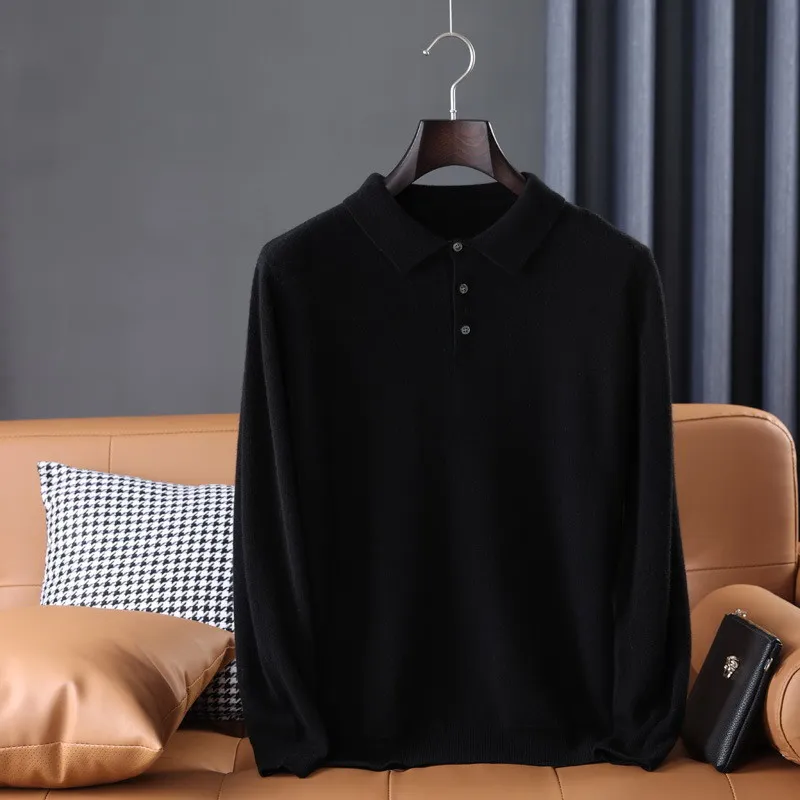 Heren Casual Warme Mode Top Polo Kraag Свитер-поло из 100% мягкой шерсти Kasjmier Dke с воротником