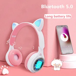 Wireless Headphones Cat Ear Cute Earphones Speaker Girl Bluetooth Kids Headset Phone Wired Speaker Smart Cell Mobile Phone Gamer