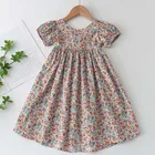 Платье для девочек, новинка 2022, летнее Повседневное платье с цветочным принтом, детская дизайнерская одежда с коротким рукавом и открытой спиной, детское праздничное платье принцессы