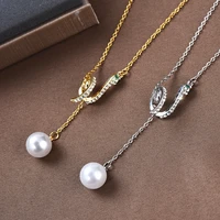 new crystal titanium steel pearl tassel necklace female fashion enchanting snake pull chain clavicle necklaces women wholesale