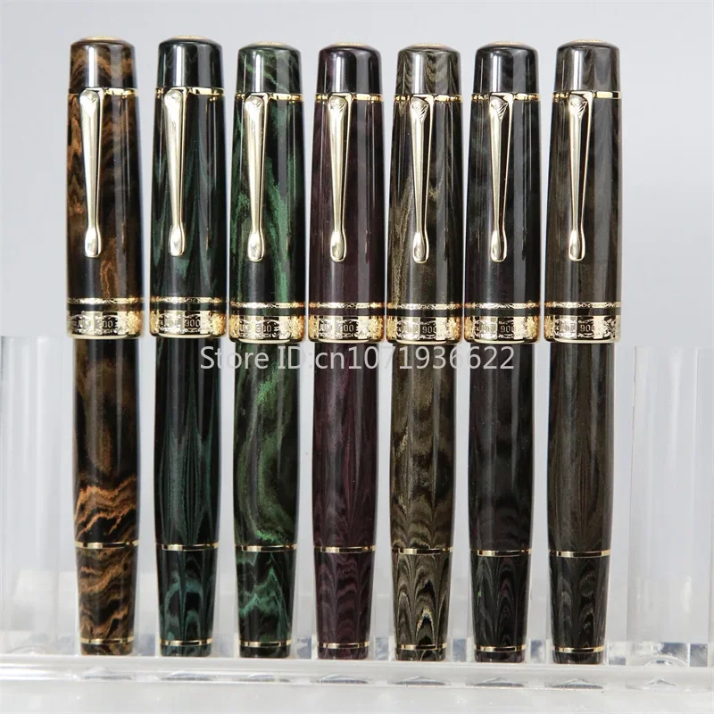 Фото Роскошная перьевая ручка JUNLAI/WingSung 900 Ebonite N0,9, перо из 18-каратного золота KOP, золотой зажим, поршень, стандартное сердцебиение, золотой перо, подарок для письма №3
