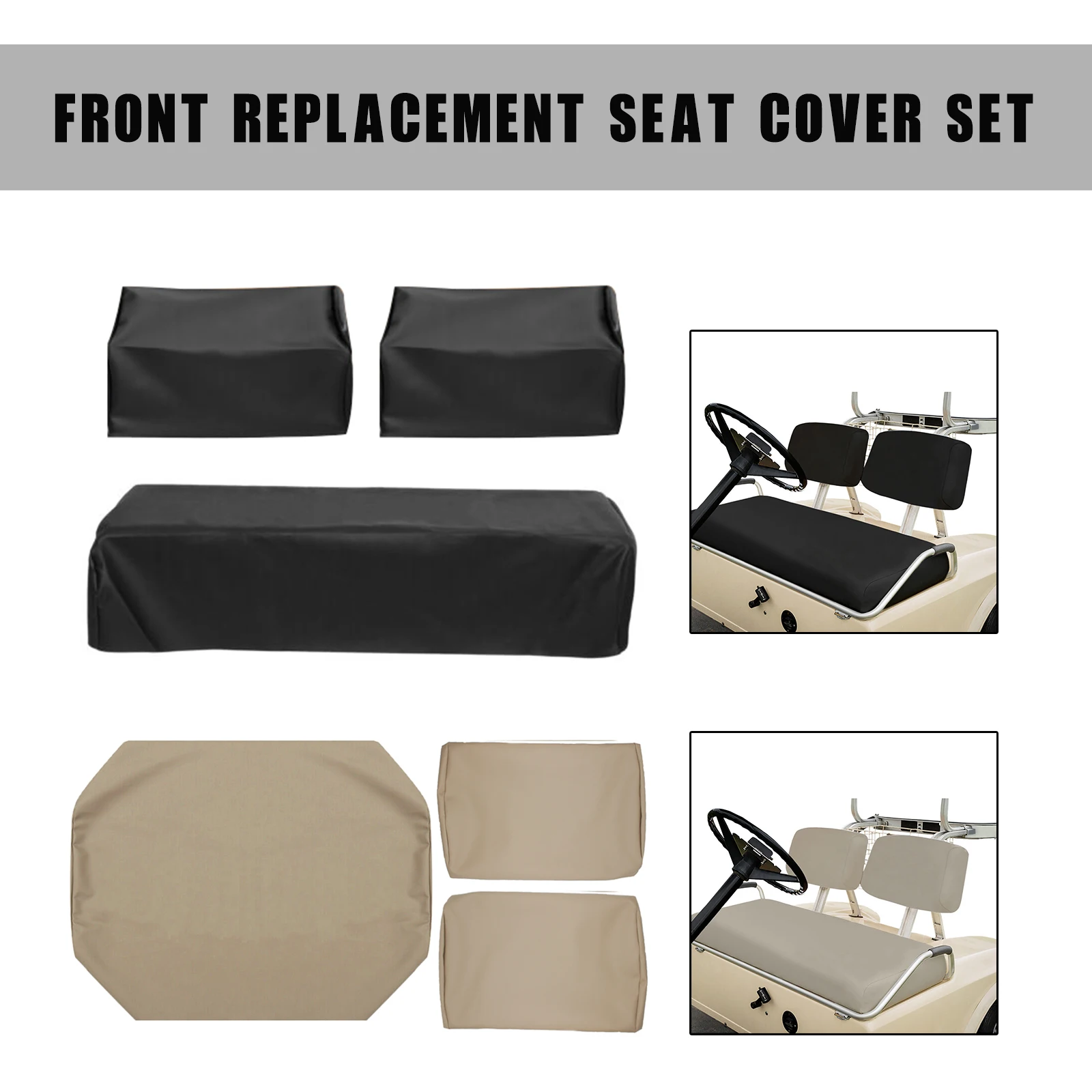 

Areyourshop Club Car Front Seat Backrest Covers PU Set for PRE-2000 DS Golf Cart 82-00 Khaki