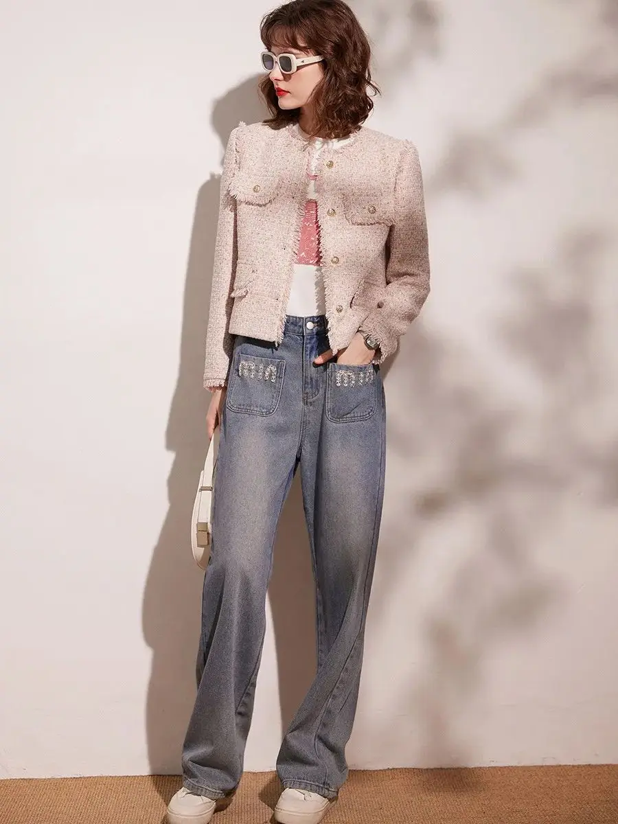 Женская свободная куртка с круглым вырезом и длинным рукавом