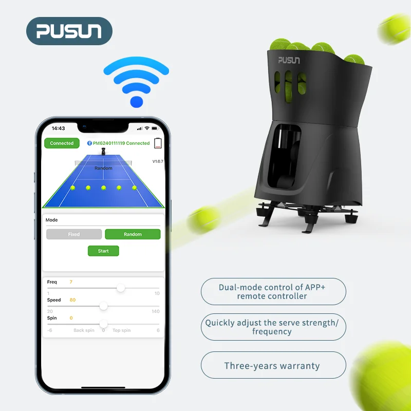 Фото PUSUN PT MiniPro Портативная машина для подачи теннисных мячей с батарейным питанием, автоматический тренажер с пультом дистанционного управления №2