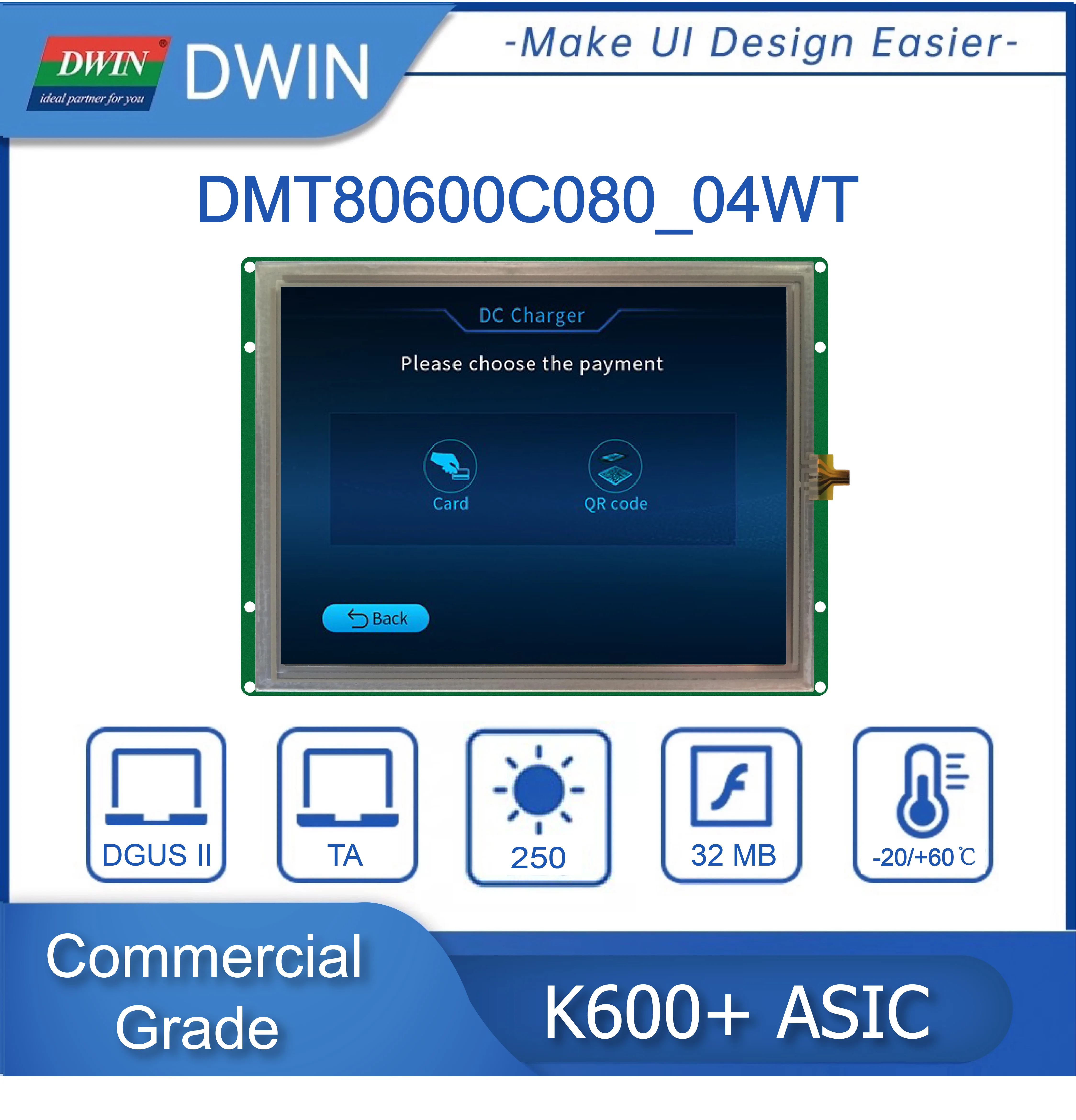 

DWIN K600+ TFT LCD Display 8 Inch 65K Colors RS232 IPS LCM TTL Interface Intelligent HMI Resistive Touch Screen