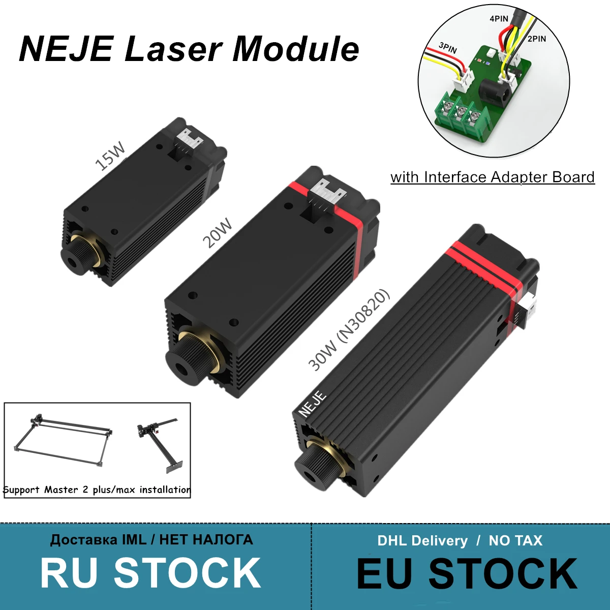 NEJE 30W/20W/15W Laser Module Head Kits for DIY CNC Laser Cutter Engraver 450nm/405nm Blue Light with Interface Adapter Board