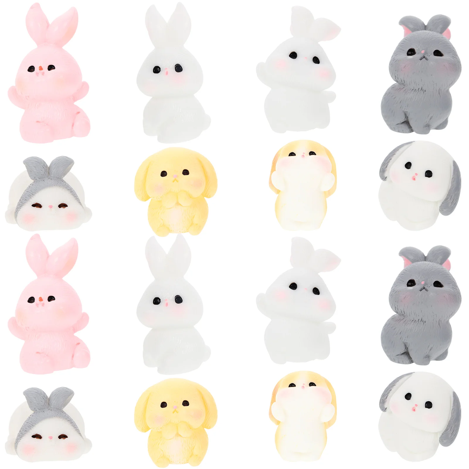 

16 Pcs Miniature Bunny Figure Fairy Gardens Glass Animals Lucky Rabbit Statue Character Cars Toy Sculpture Resin Figures