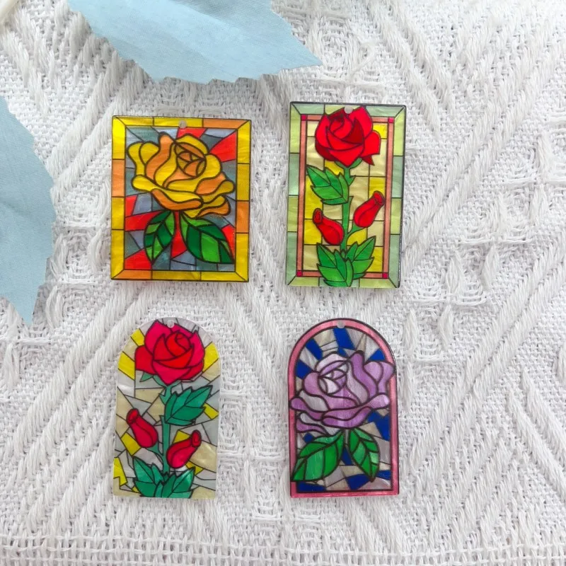 

10pcs Beauty Chrysanthemum Tulip Rose Flowers Print Charms Pendant for DIY Jewelry Making Acrylic Earring Key Chain Accessories