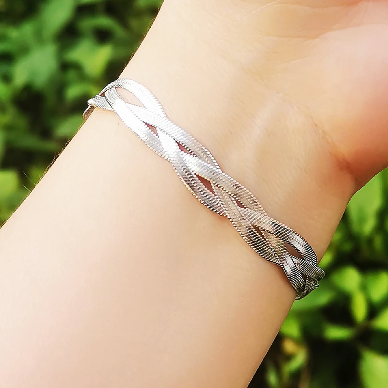 

KIOOZOL Punk Snake Chain Stainless Steel Bracelet For Women Gold Silver Color Bracelets on hand Female Wrist Jewelry 212 KO2